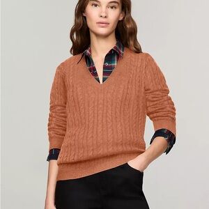 Tommy Hilfiger Cable Knit Wool Blend V-Neck Sweater - Tan XXL